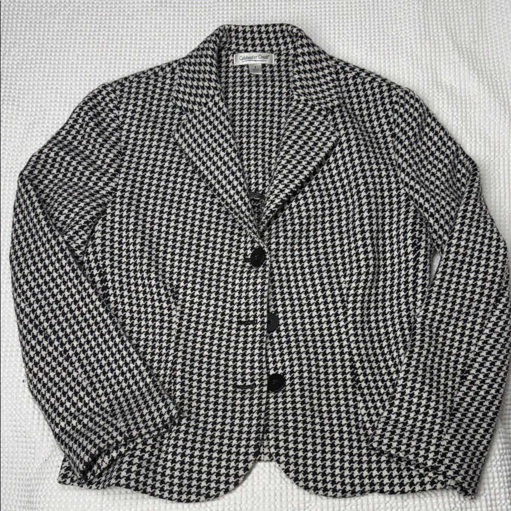 Coldwater Creek Monochrome Houndstooth Wool Blend Jacket - Small